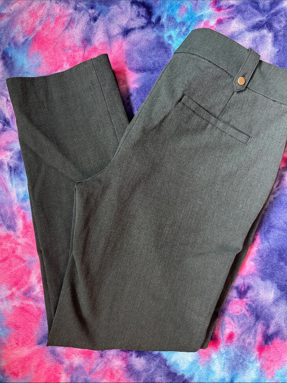 Tailored Dark Gray Dress ankle pants with cute Button Tabs